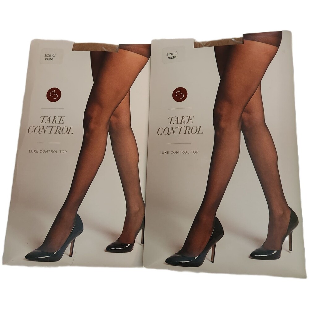 Lot of 2 Dressbarn Take Control Pantyhose Size C Nude Luxe Control Top